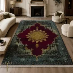کناره زرشکی سبز آبی وینتیج طرح ترنج کد H143-1-c