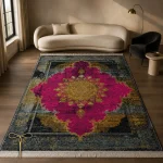 کناره سرخابی طلایی طرح ترنج کلاسیک کد H143-3-c