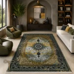 کناره خردلی طوسی وینتیج طرح ترنج کد H144-c - تصویر 3