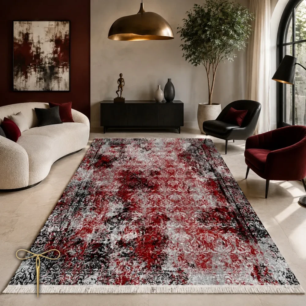 کناره قرمز طوسی طرح کهنه نما و پتینه کد H168-1 - تصویر 3