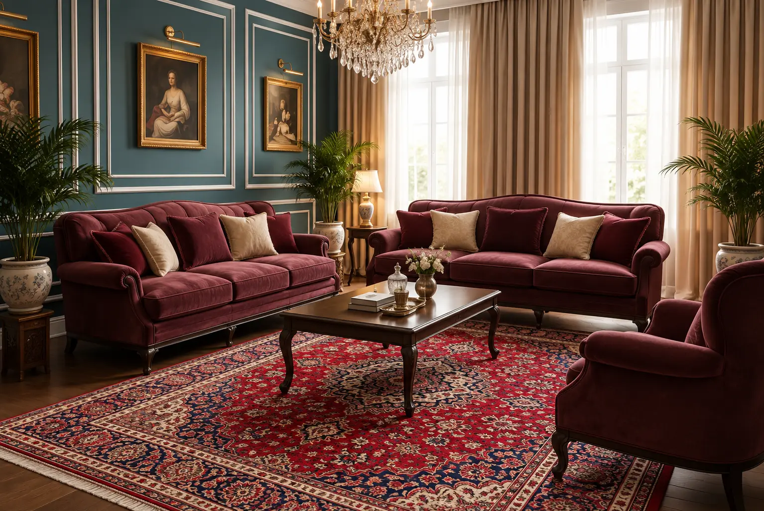 Elegant Burgundy Classic Living Room